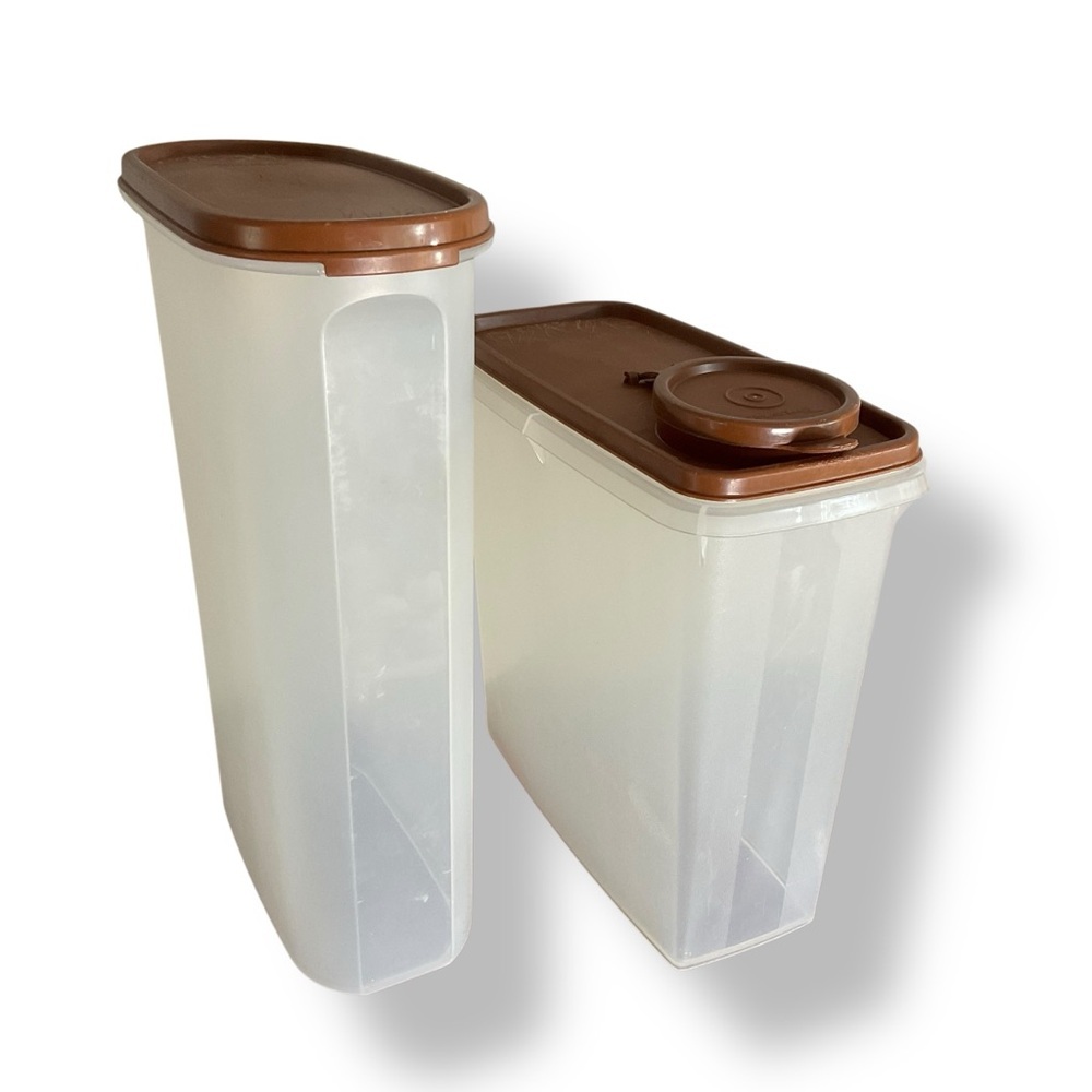 Tupperware Containers Cereal Dry Goods Modular Mates Brown Lid Set‎ of 2